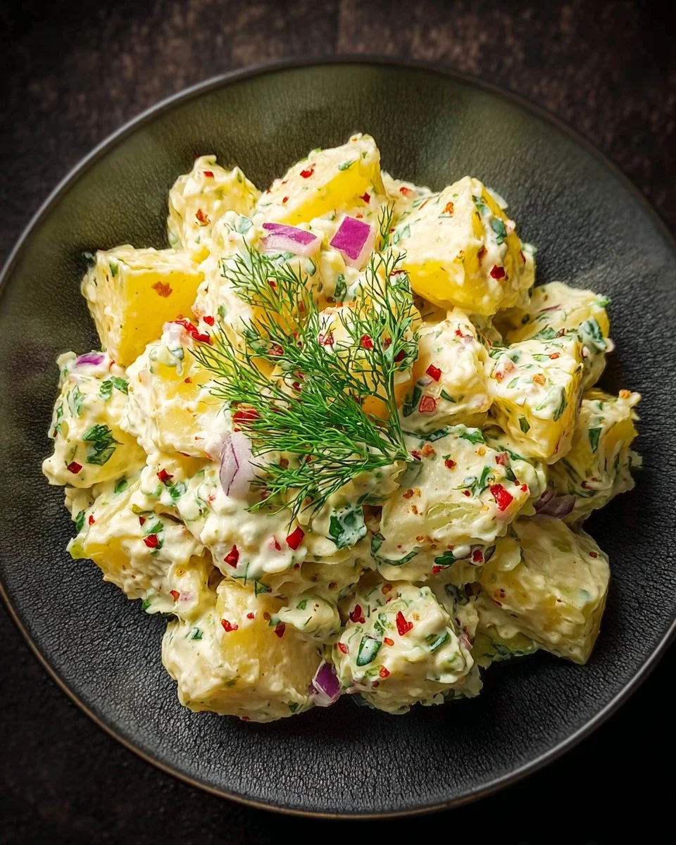 Delicious creamy potato salad in a bowl, perfect for summer gatherings