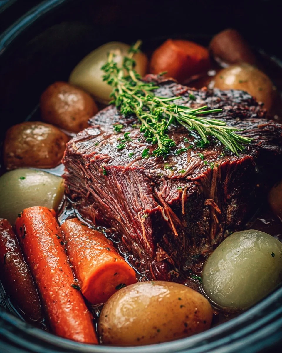 Delicious easy Crockpot Chuck Roast served with vegetables