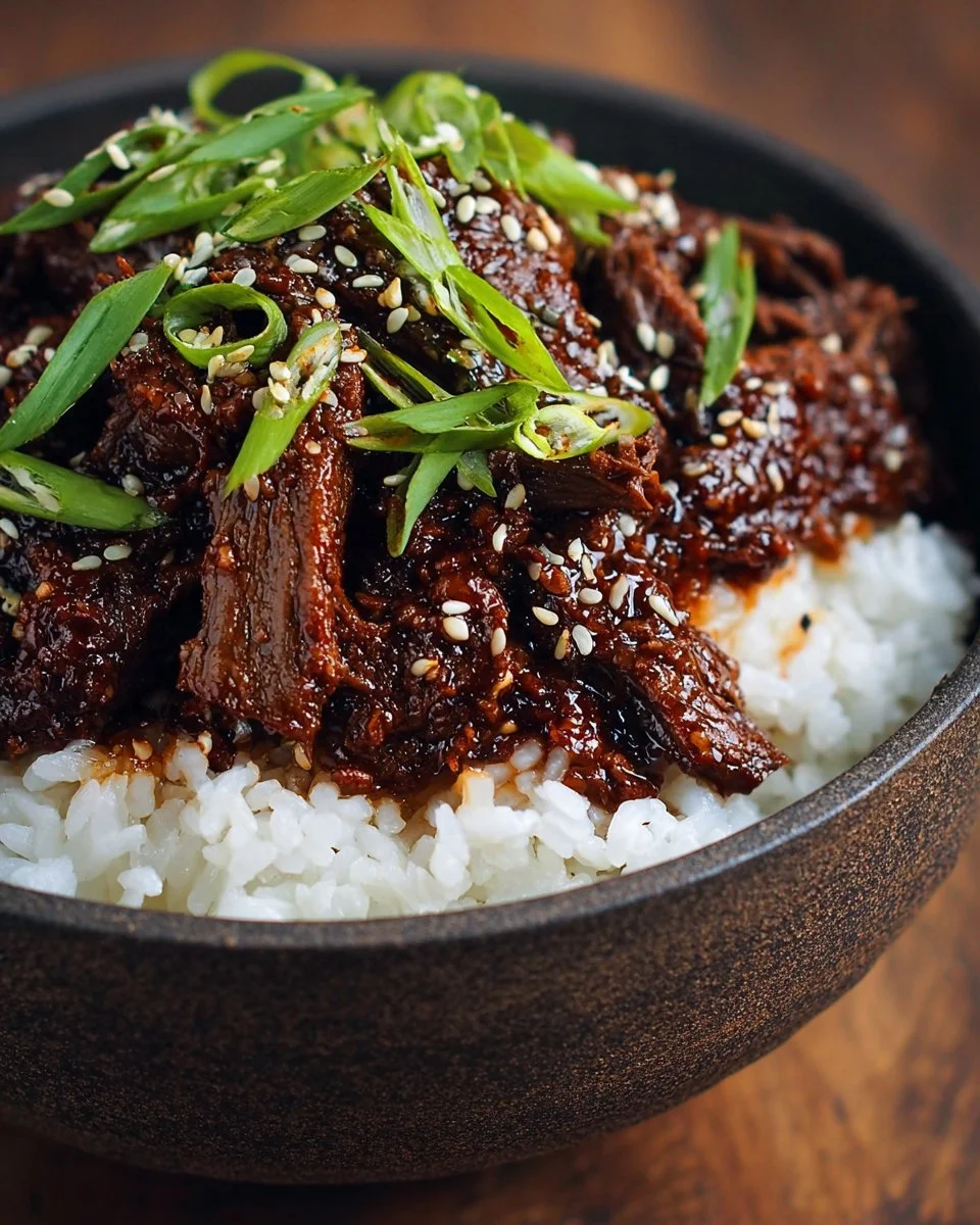 Slow cooker Korean beef recipe with tender meat and flavorful sauce