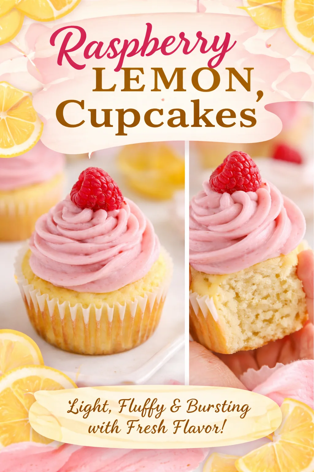 Lemon Cupcakes with Raspberry Buttercream Frosting to Savor
