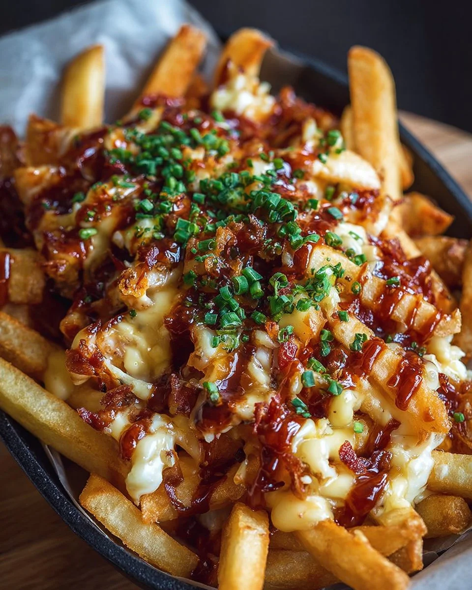 Delicious Louisiana Voodoo Fries topped with spicy Cajun ingredients