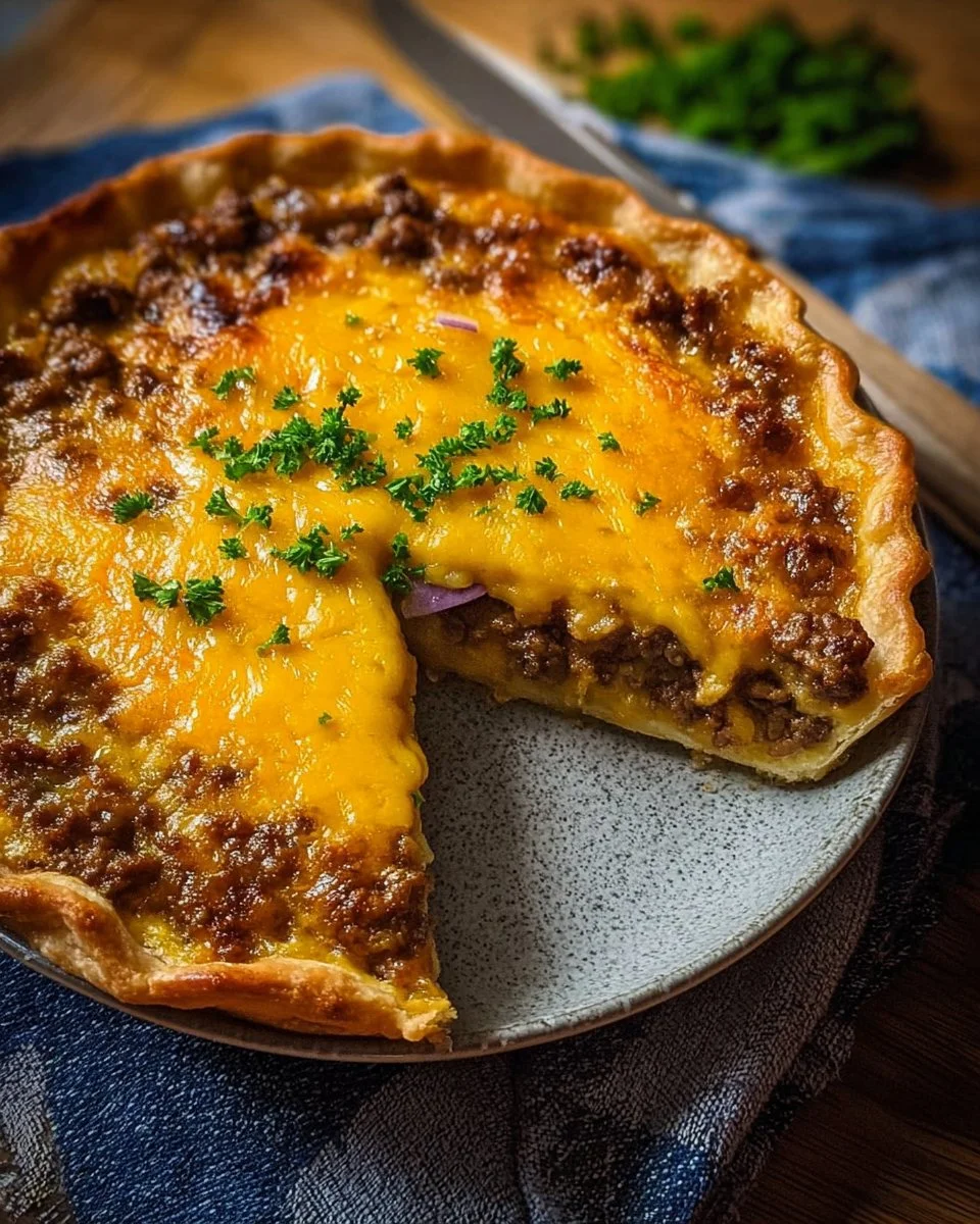 Delicious one-pan cheeseburger pie dinner, easy and quick recipe.