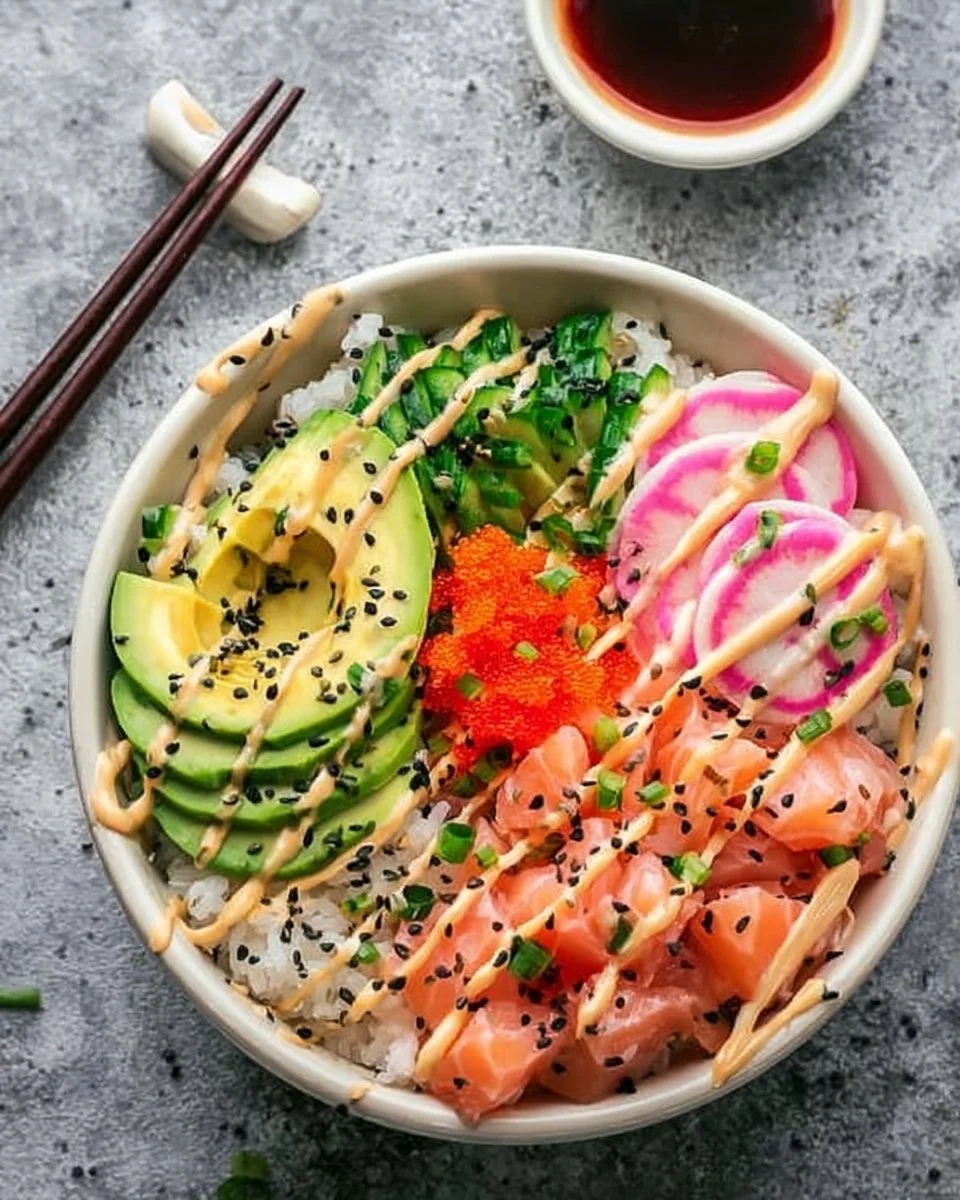 California Roll Sushi Bowl with fresh ingredients and vibrant colors