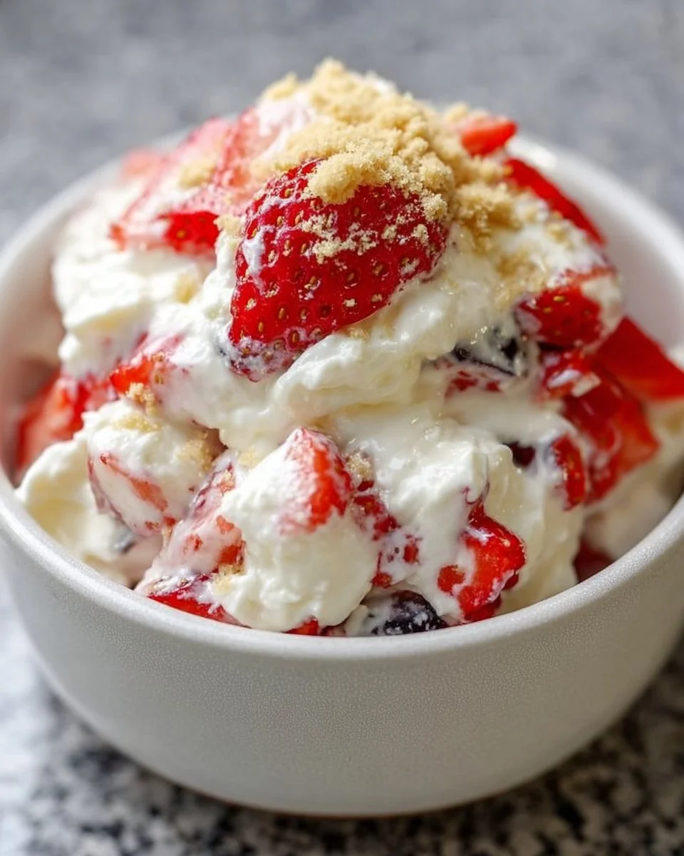 Delicious Cheesecake Salad with fresh fruits and creamy cheesecake dressing.