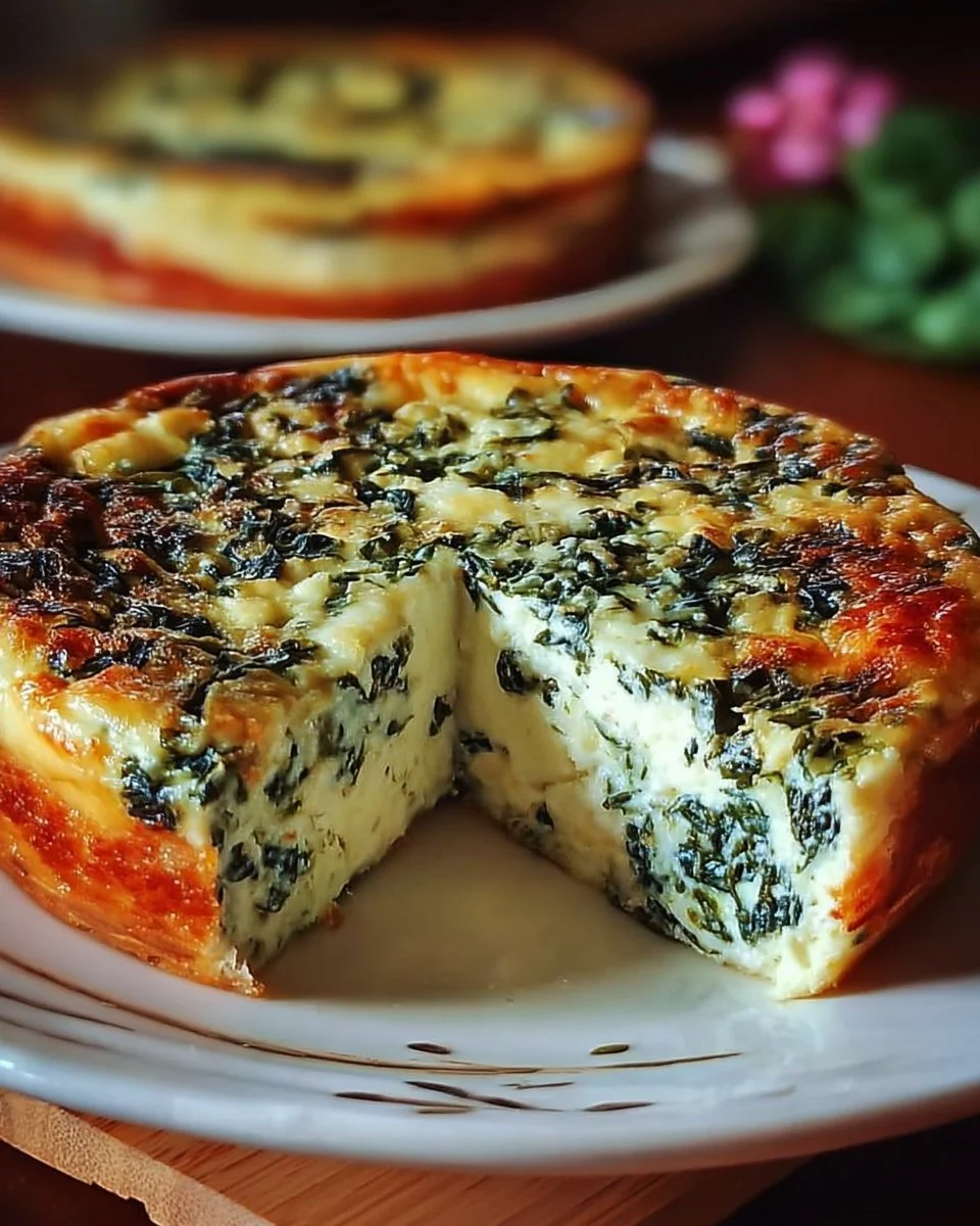 Cottage cheese and spinach crustless quiche slice on a plate
