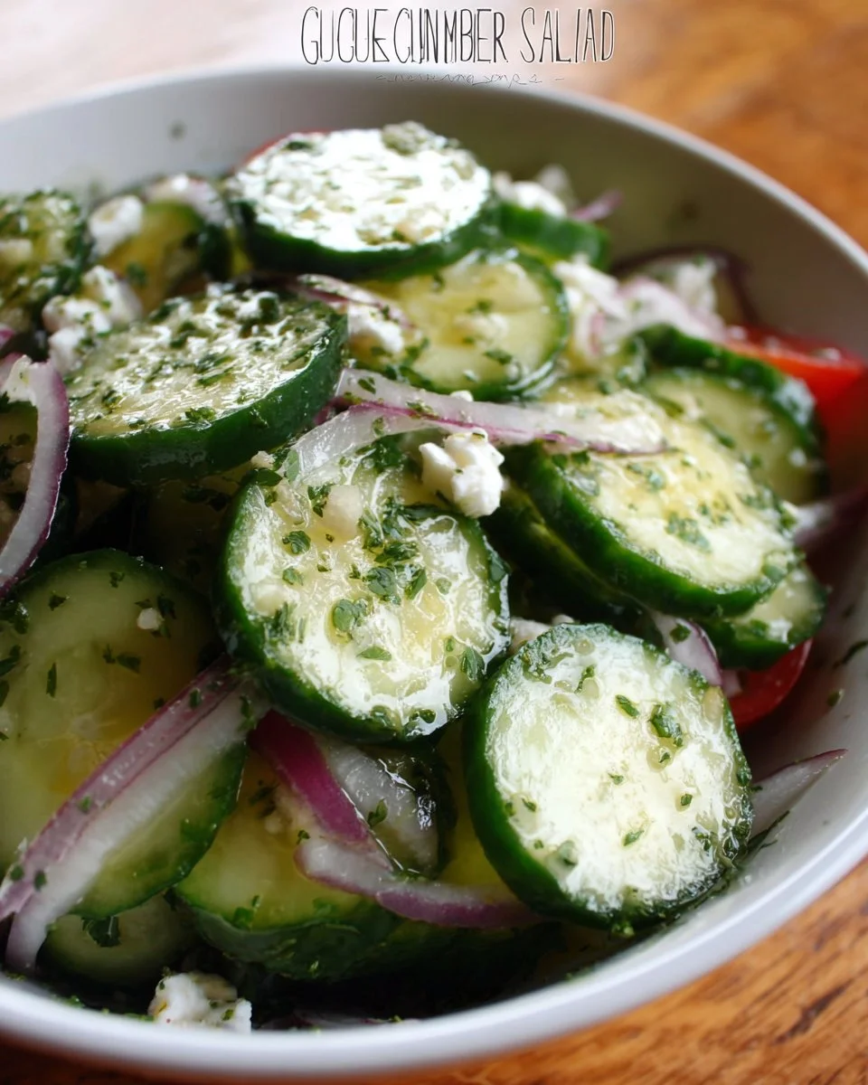 Greek cucumber salad with fresh vegetables and feta cheese