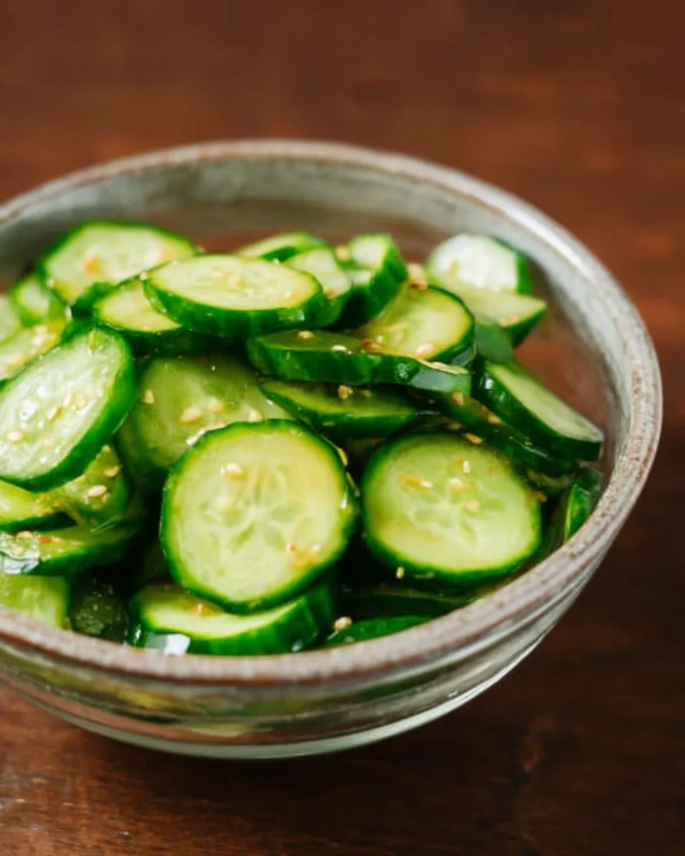 Japanese cucumber salad with sesame and green onions in a bowl