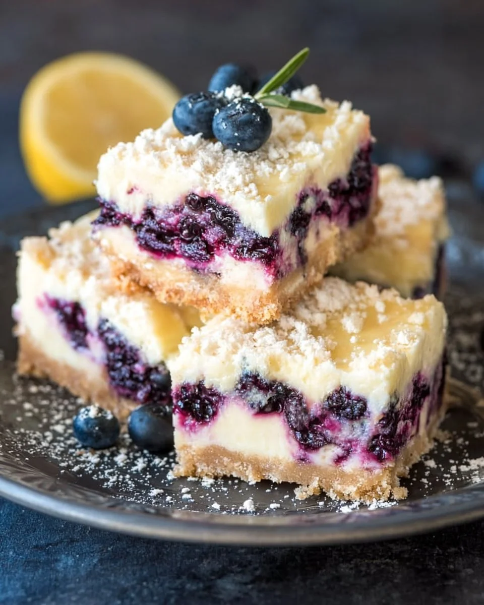 Keto Blueberry Lemon Cheesecake Bars served on a plate
