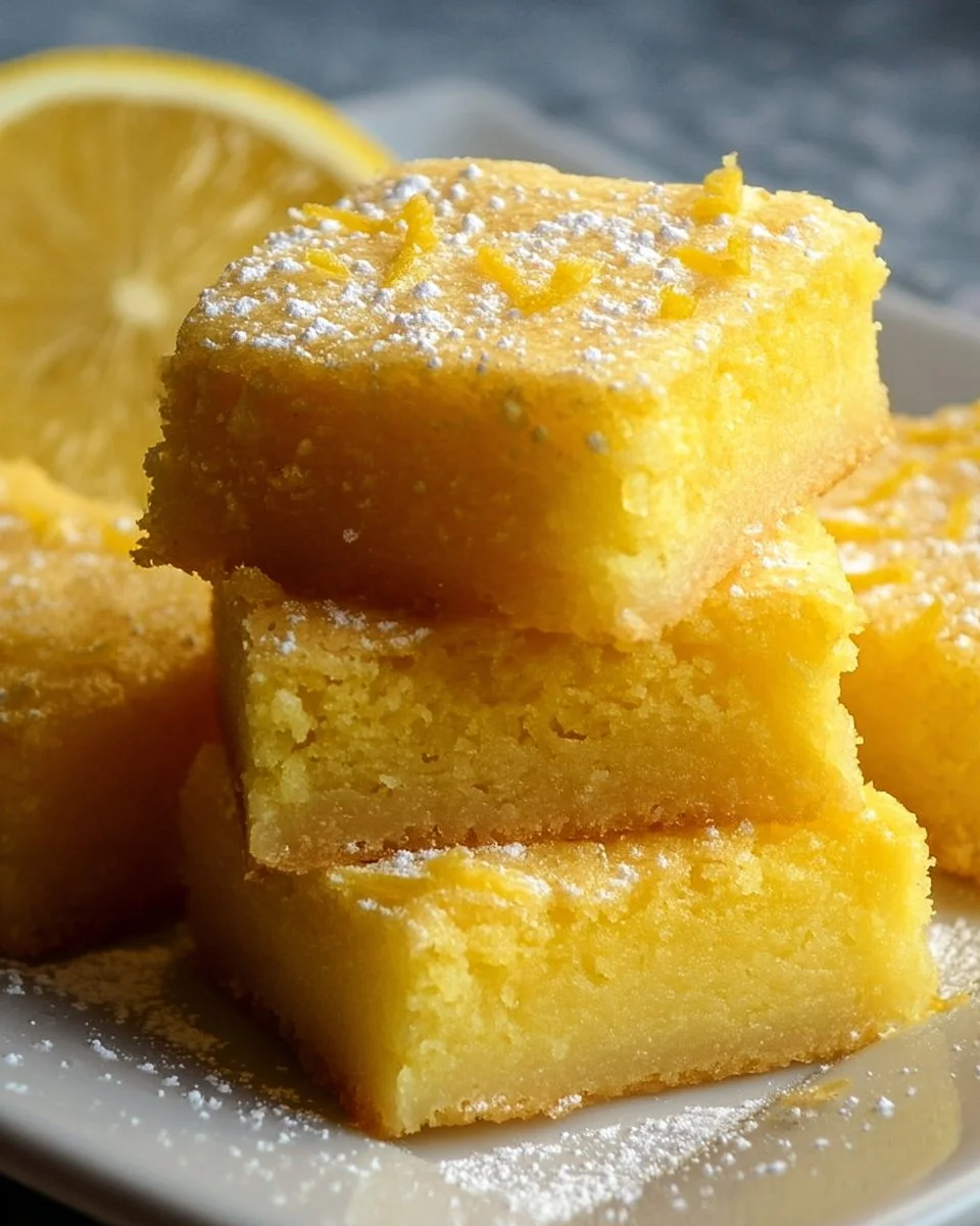 Delicious lemon brownies with a zesty lemon glaze on a white plate