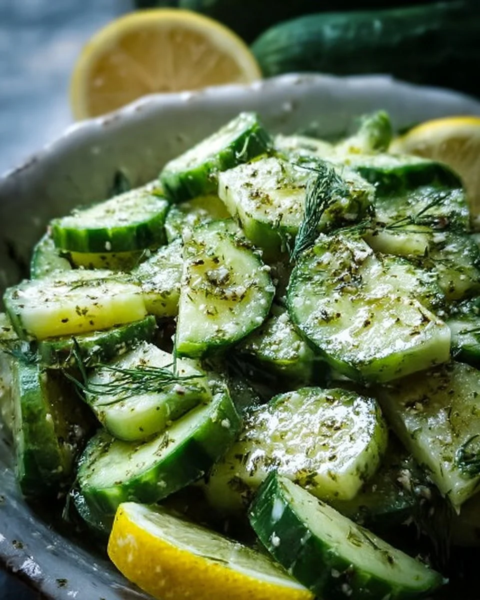 Lemon Dill Cucumber Salad with fresh ingredients in a bowl
