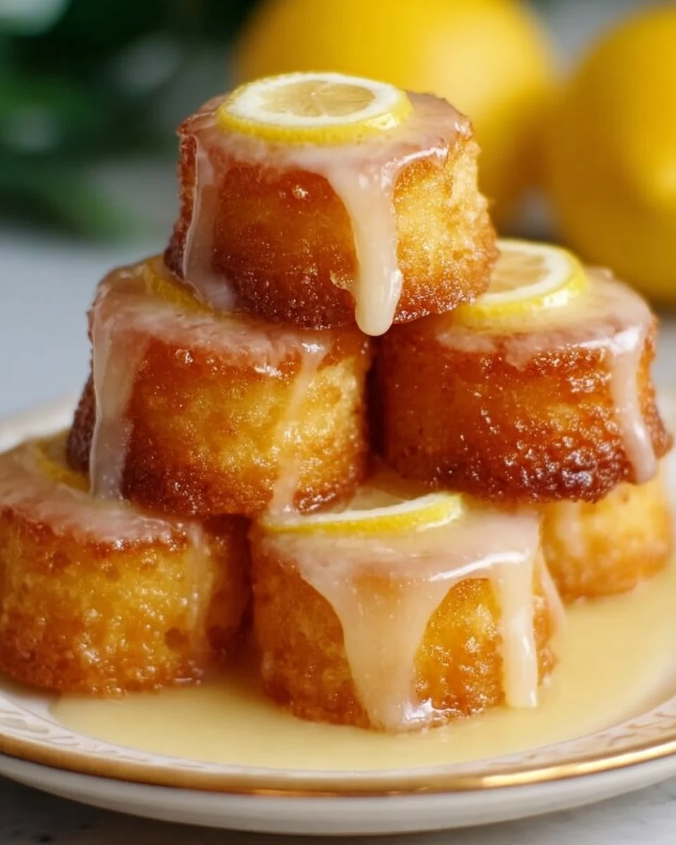 Mini lemon drop cakes with a fresh citrus flavor, perfect for dessert.