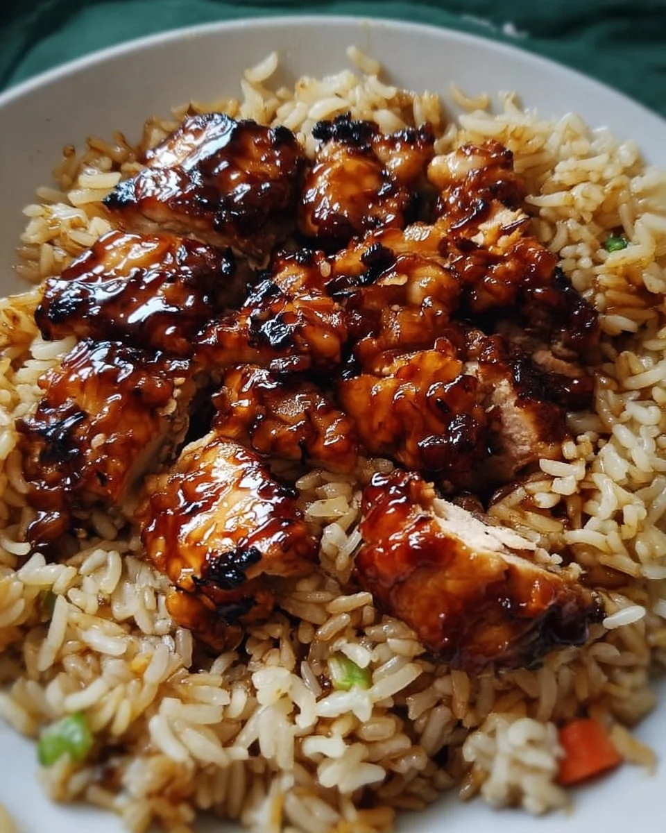 Delicious one-pan honey BBQ chicken served over rice with fresh herbs