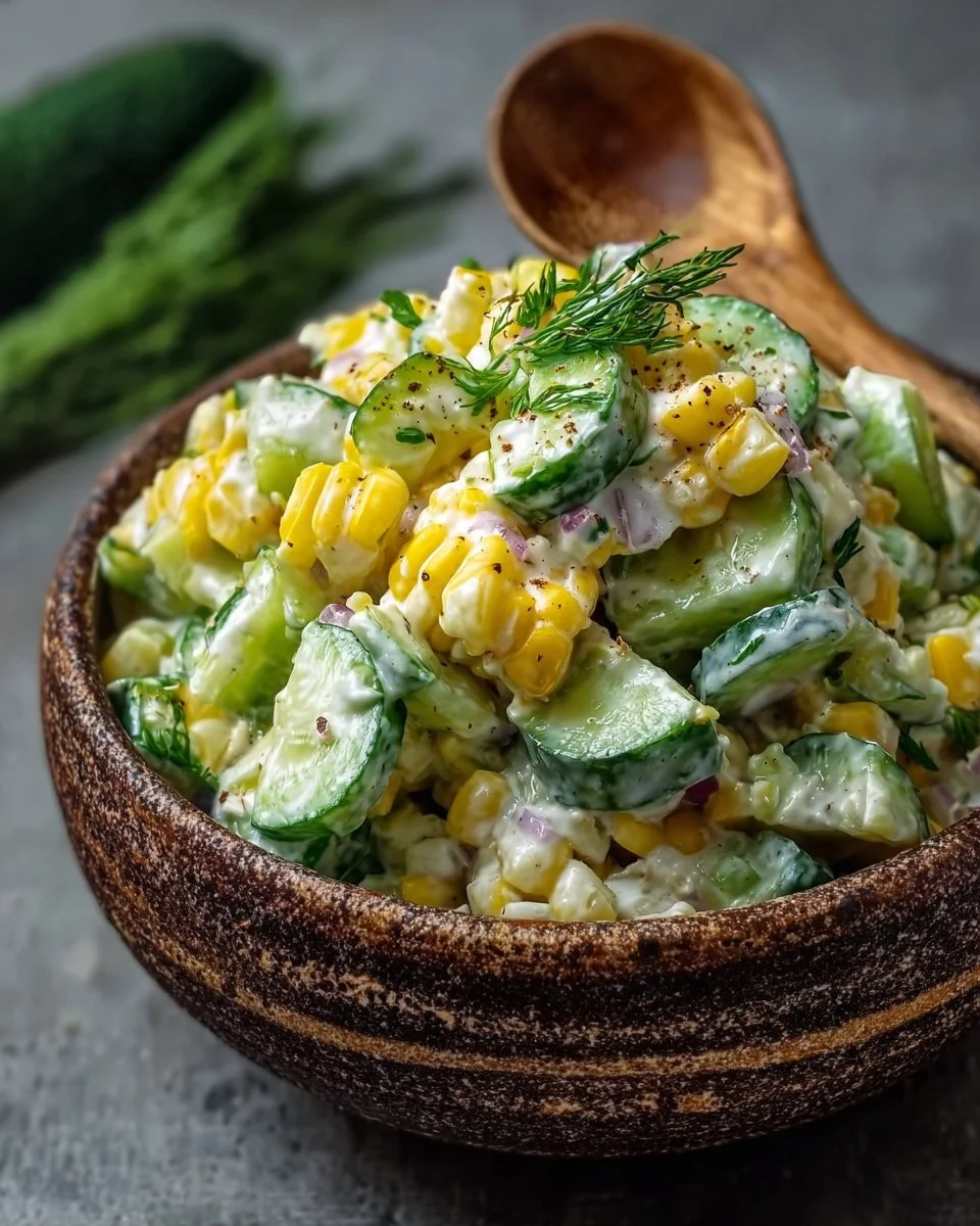 Delicious creamy cucumber salad with street corn for a perfect summer dish