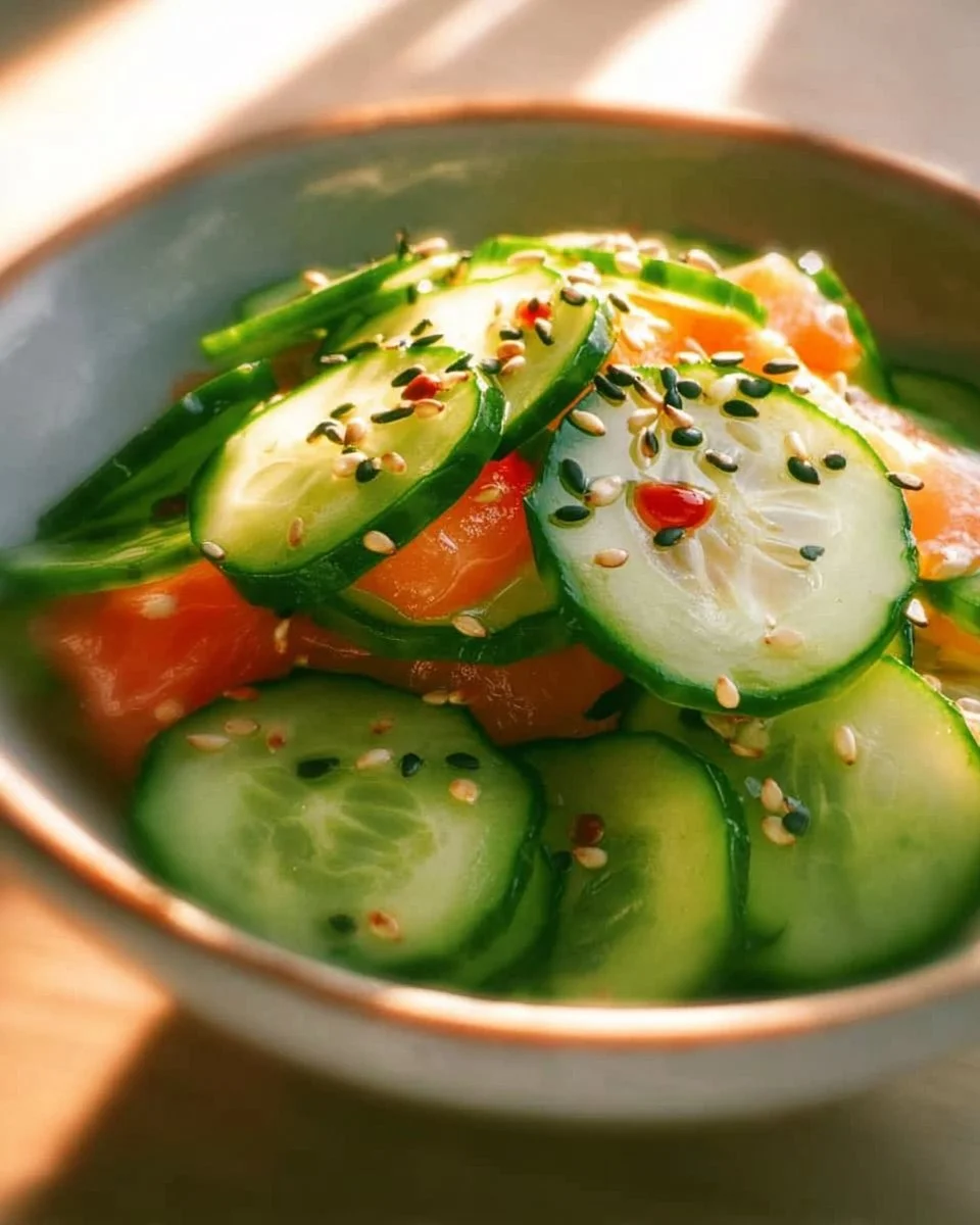 Fresh and vibrant Sunomono Salad with cucumbers and sesame dressing