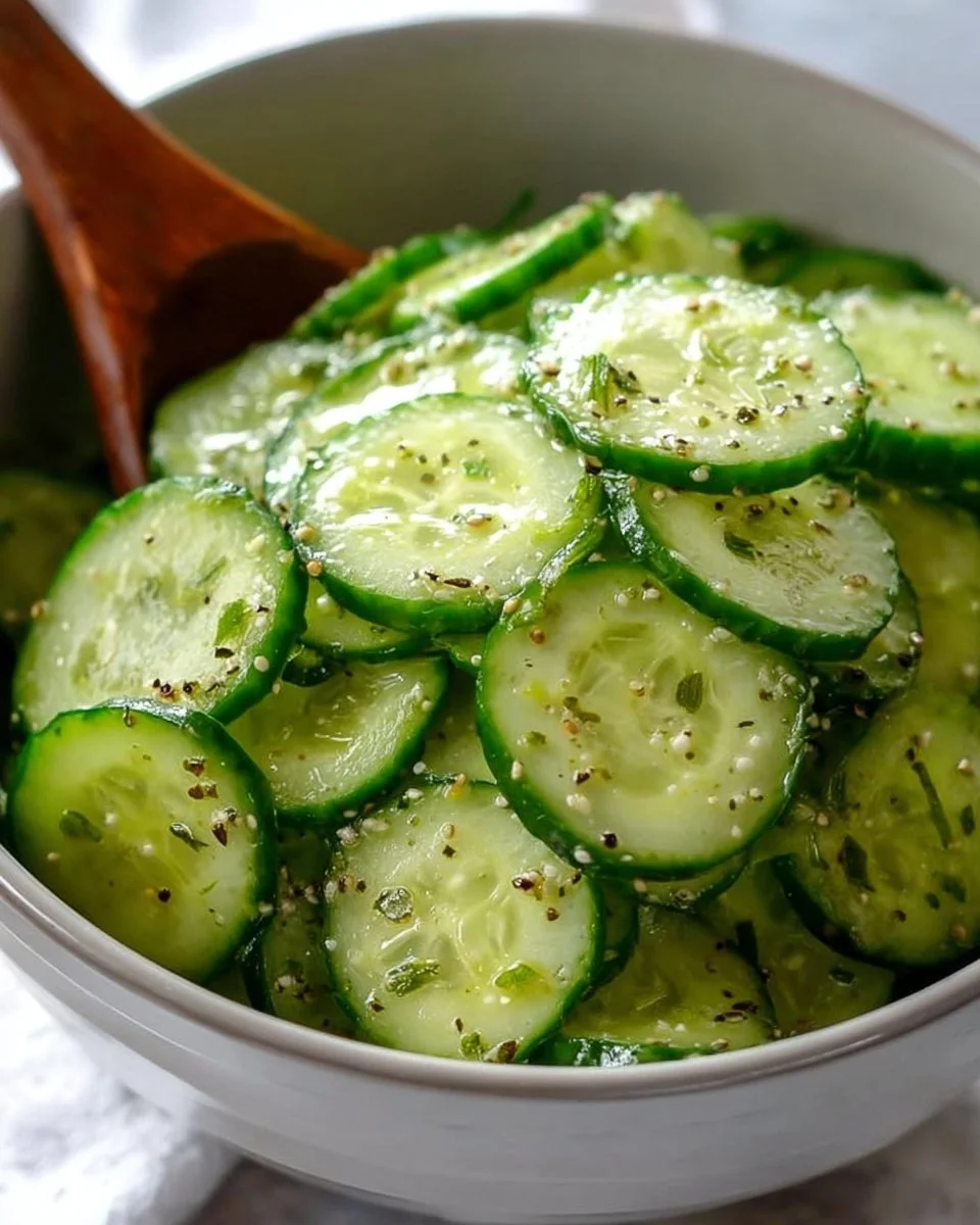 Cold cucumber salad served in a bowl, perfect for warm weather snacks and sides