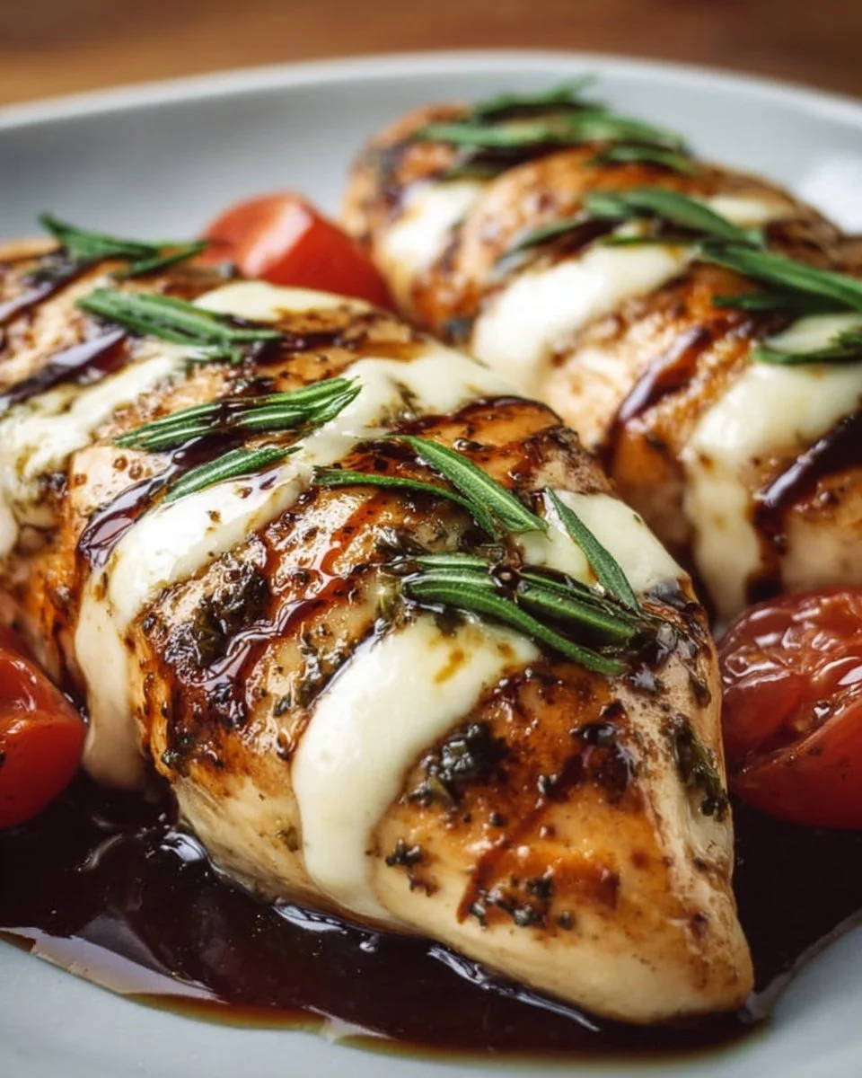 Balsamic baked chicken breast recipe with mozzarella cheese topping