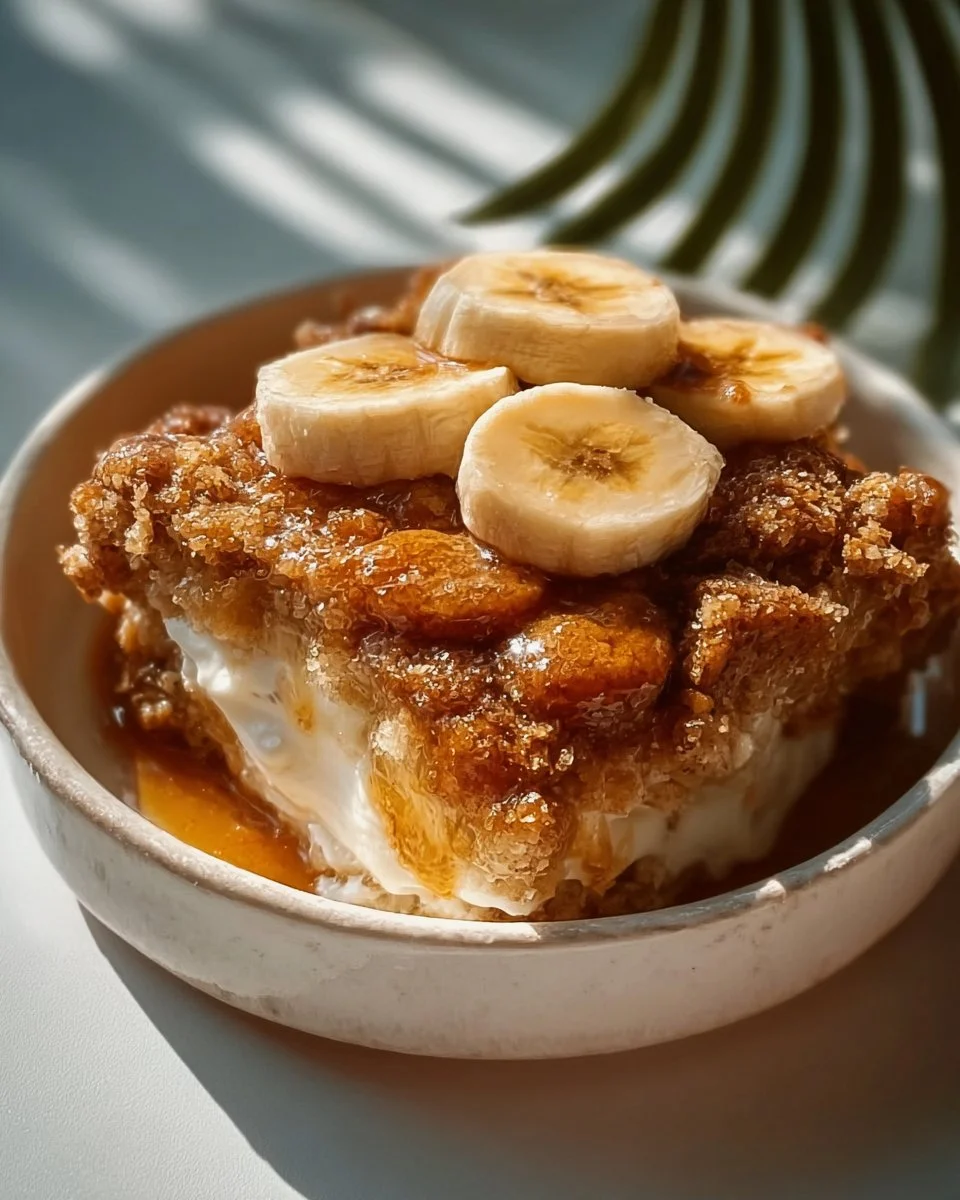 Delicious homemade Banana Cobbler with ripe bananas and buttery crust