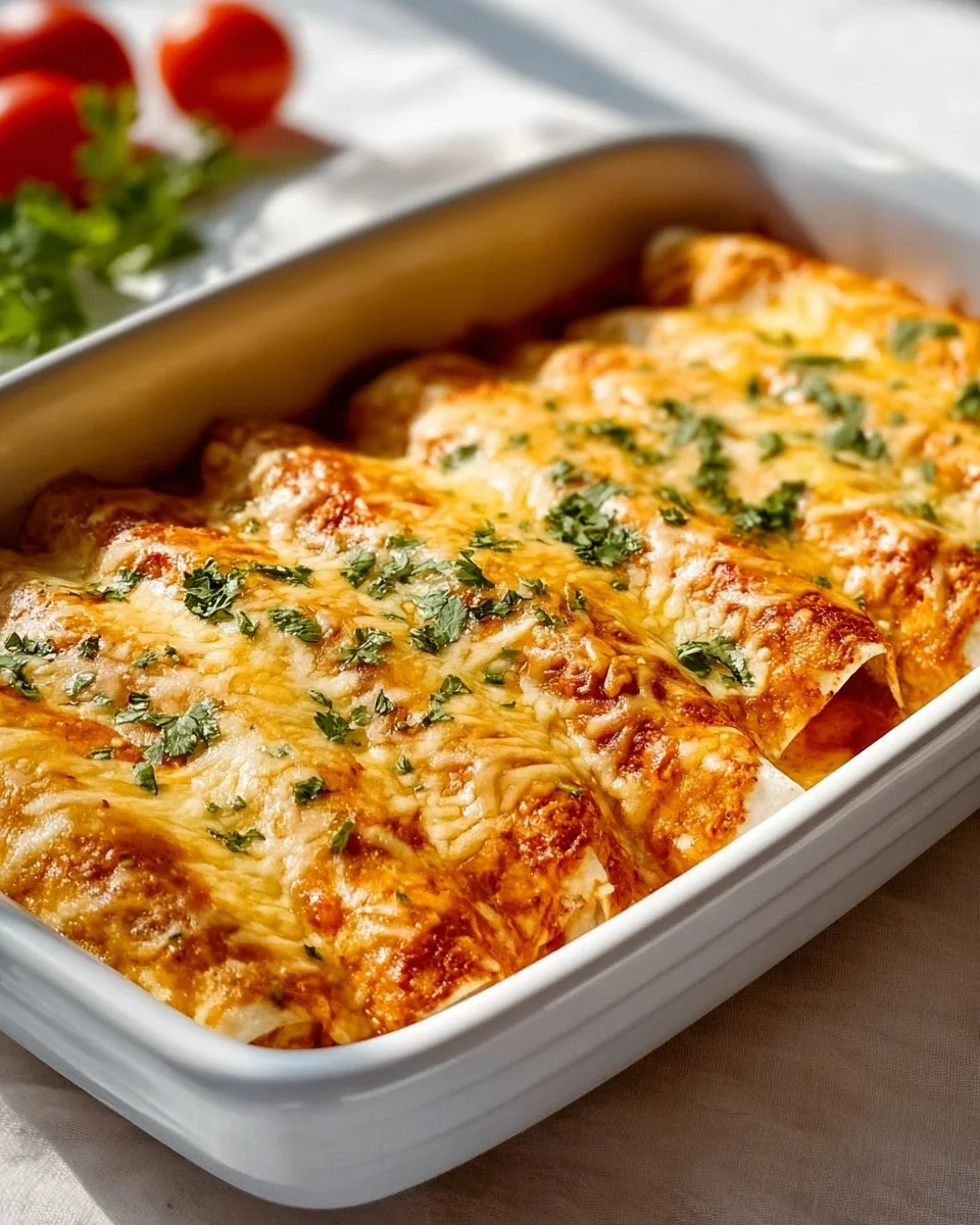Bobby Flay's chicken enchiladas served on a plate with toppings.