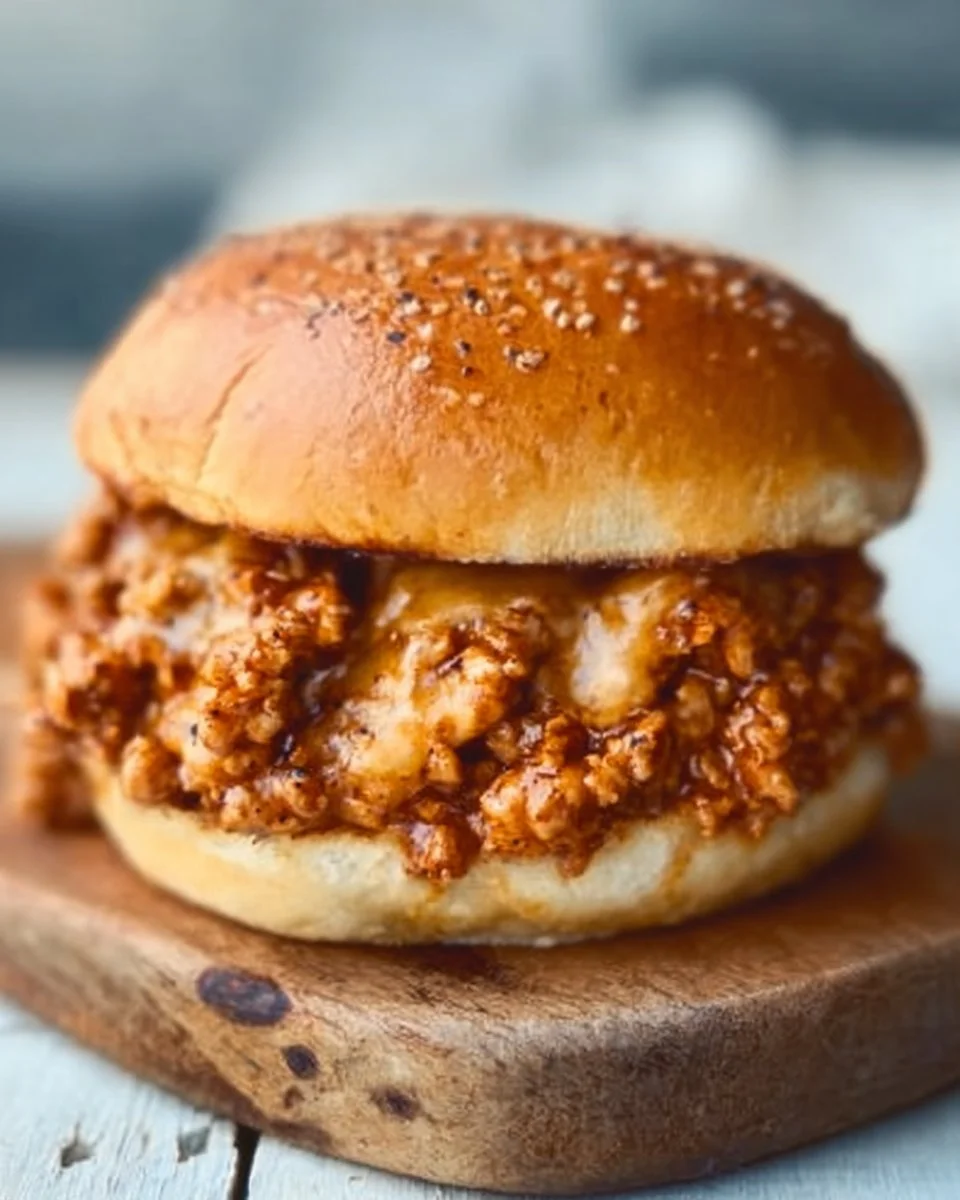 Cajun Chicken Sloppy Joes served on a plate with toppings