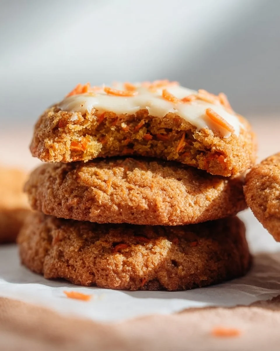 Delicious homemade carrot cake cookies topped with cream cheese frosting.