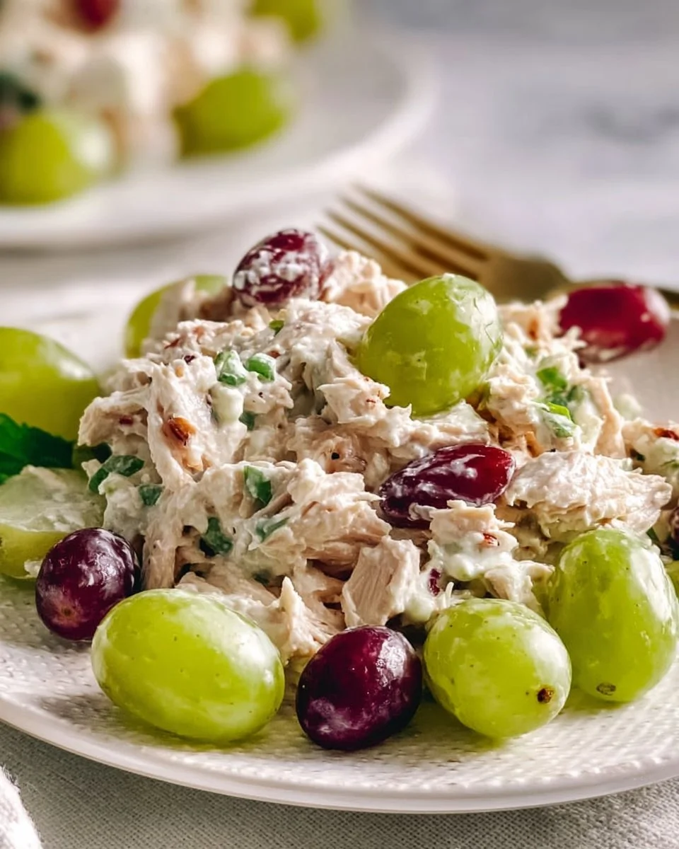 Delicious chicken salad with grapes served in a bowl