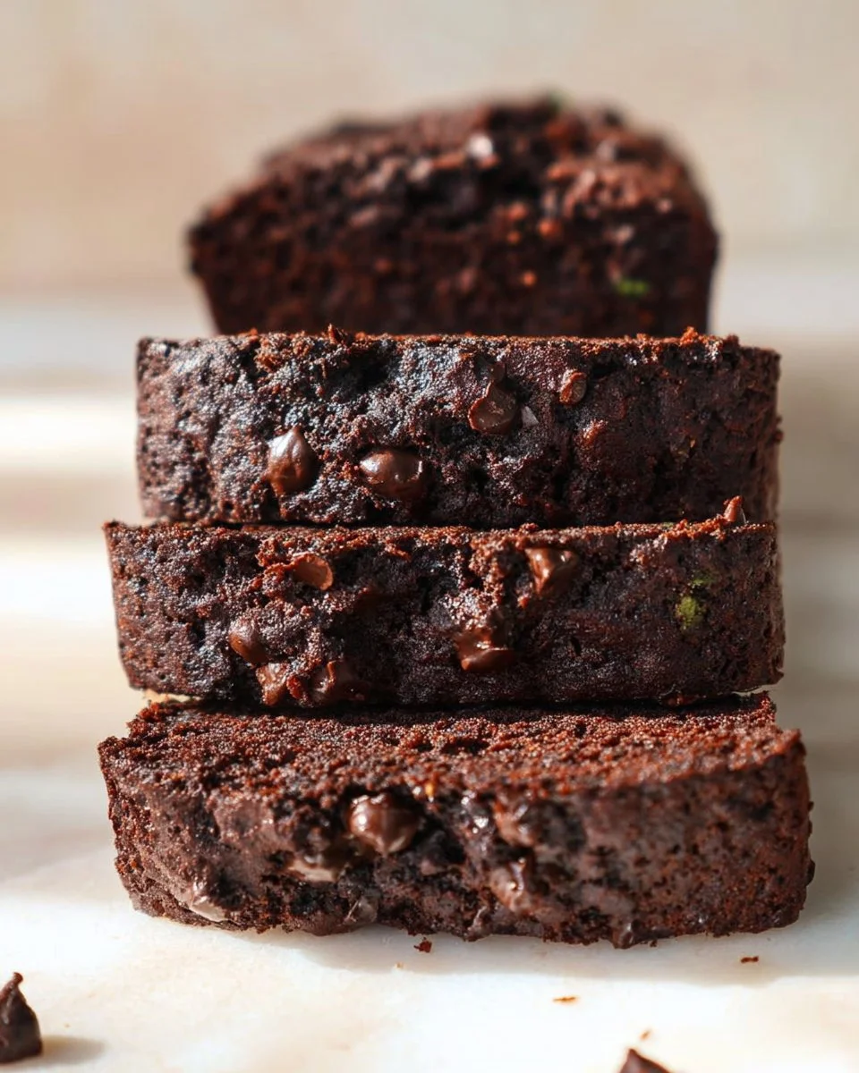 Loaf of homemade chocolate zucchini bread on a wooden table