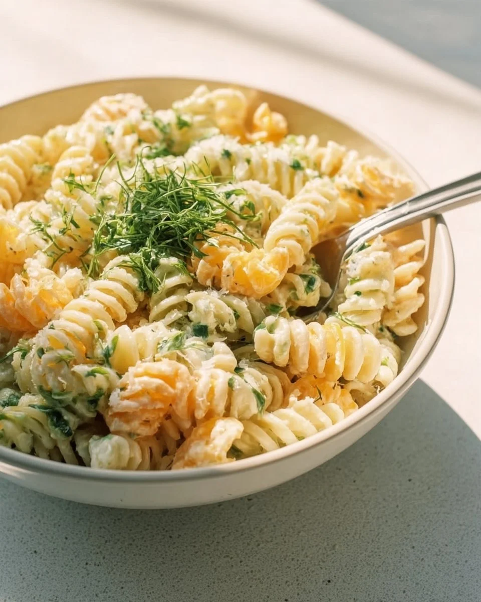 Creamy Lemon Parmesan Pasta Salad with fresh ingredients and a zesty dressing.