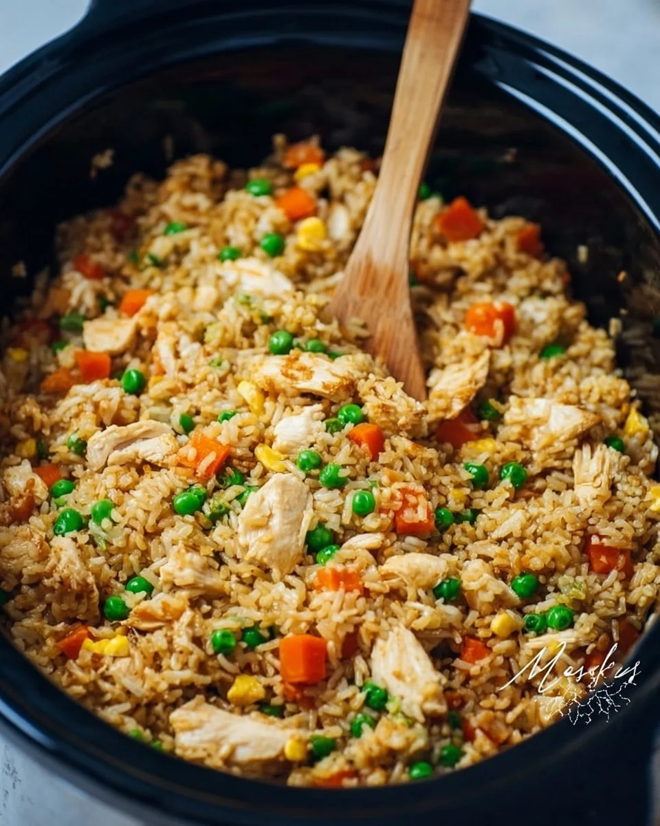 Delicious Crockpot chicken fried rice served in a bowl, perfect for family meals.