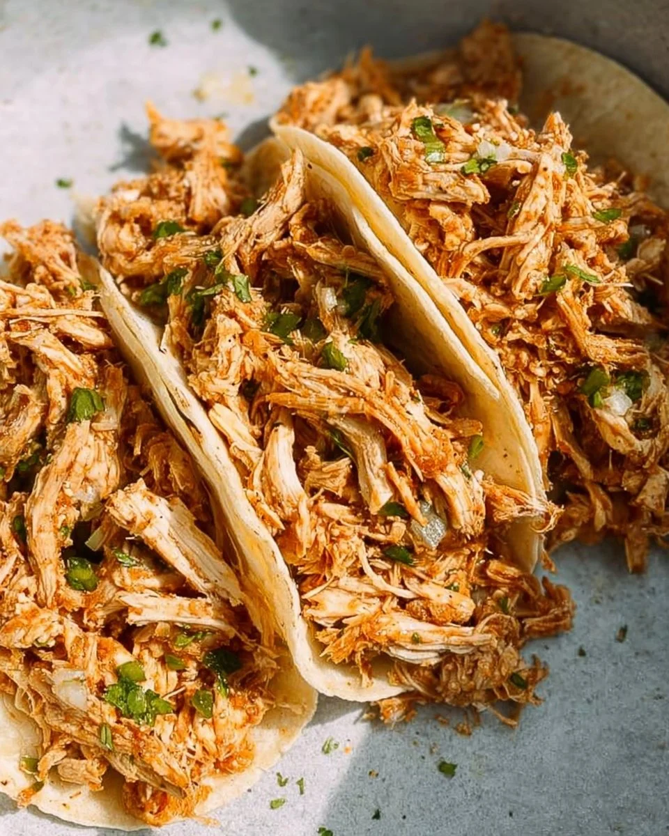 Crockpot shredded chicken tacos served with fresh toppings