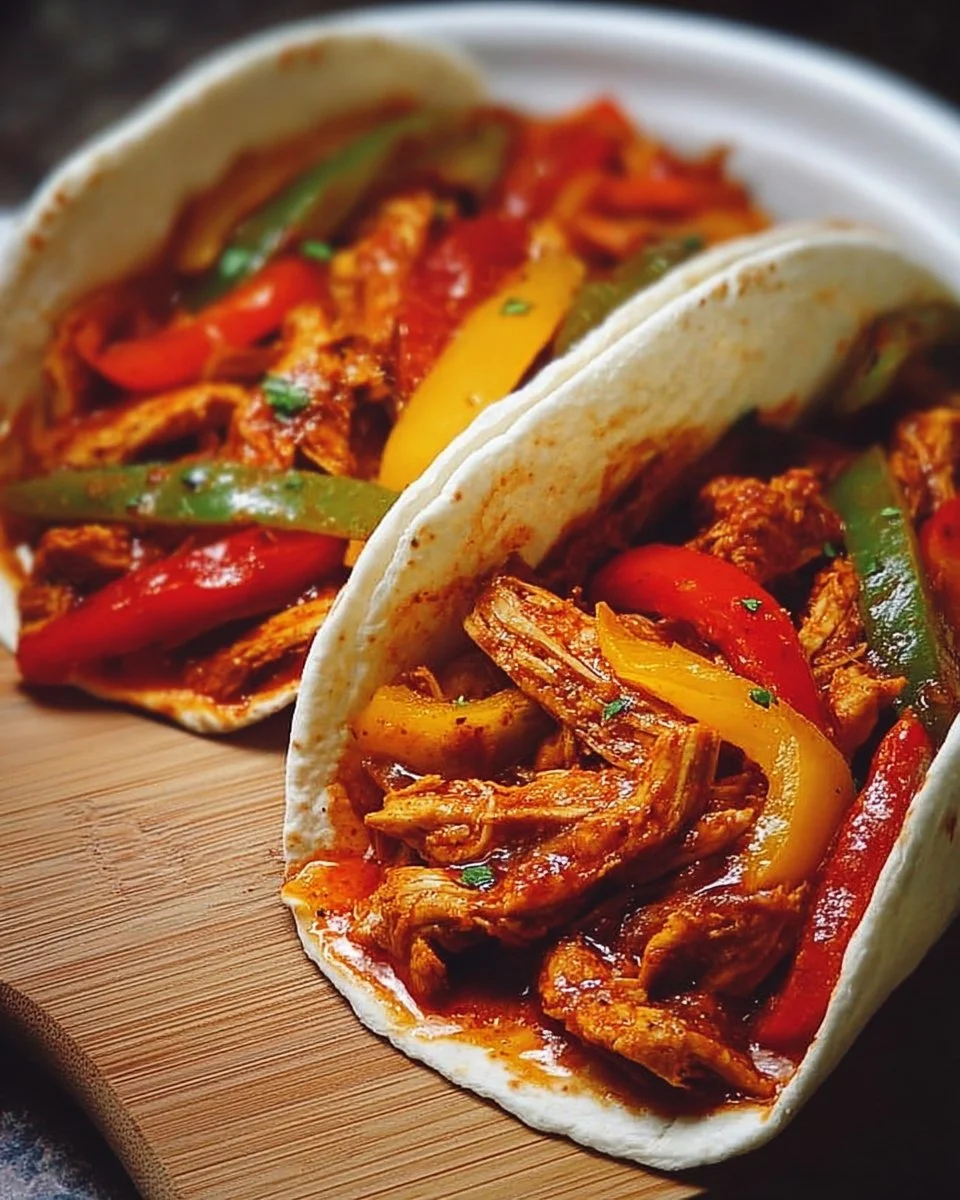 Delicious easy Crockpot chicken fajitas with peppers and spices