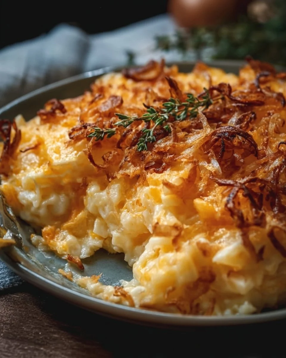 Baked French Onion Potatoes topped with cheese and herbs