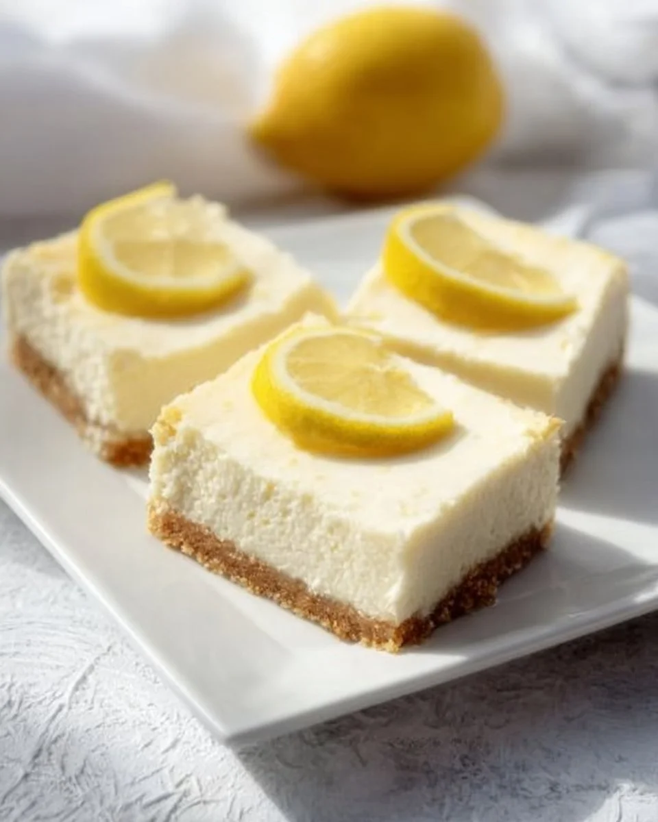 Delicious Greek Yogurt Lemon Cheesecake Bars with a creamy topping and lemon zest