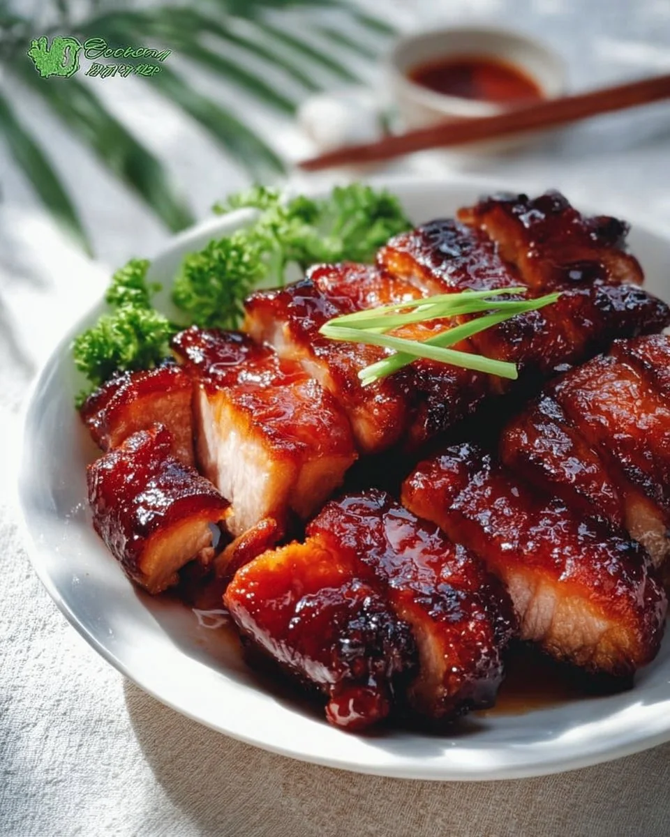 Deliciously glazed Char Siu Chicken served with vegetables