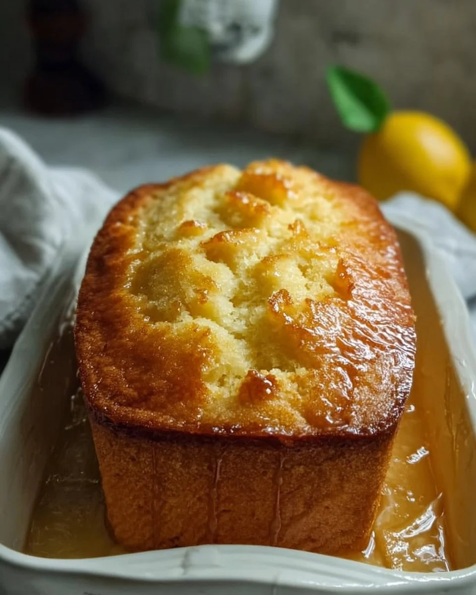 Delicious lemon cake garnished with fresh lemon slices and icing.