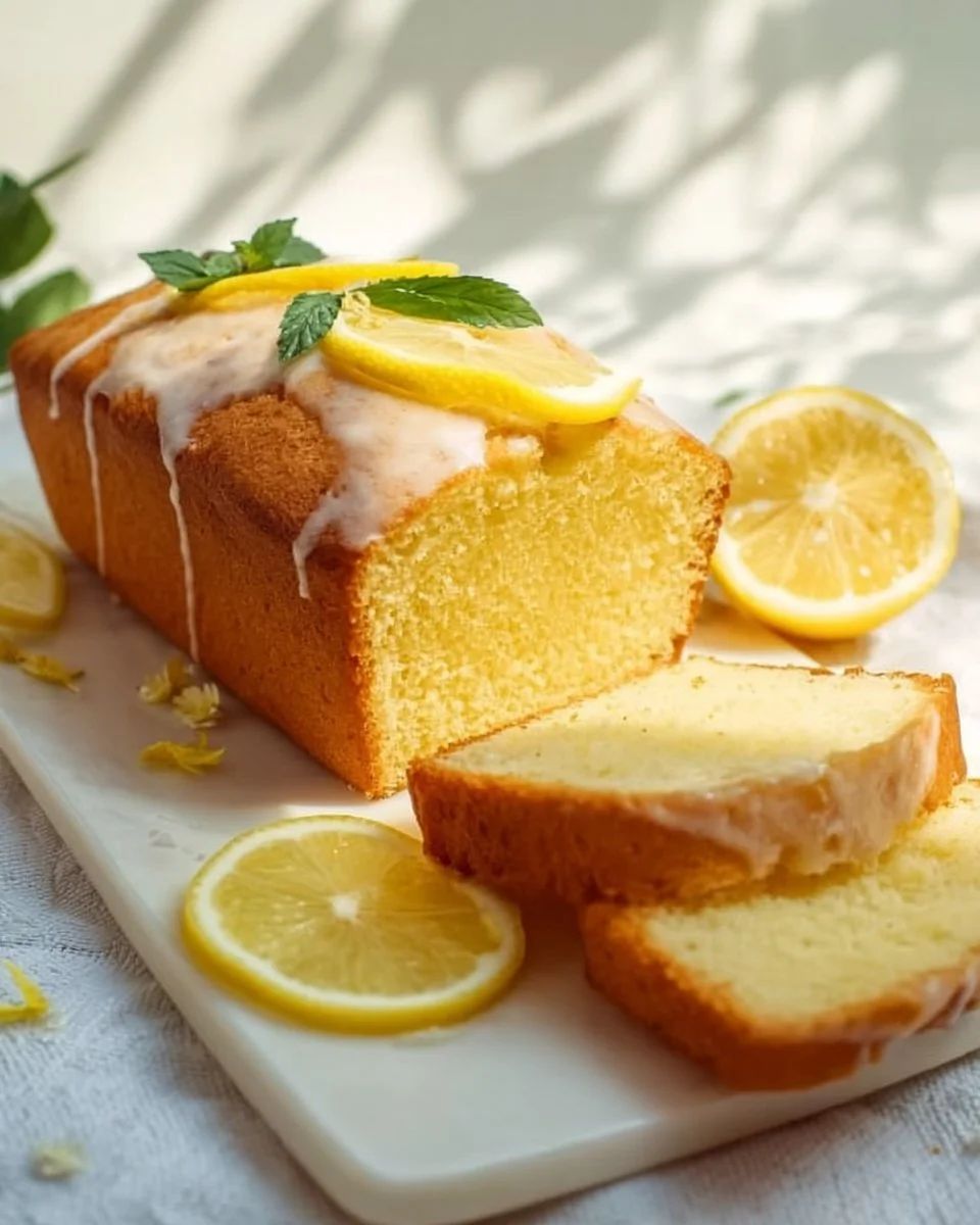 Delicious lemon loaf cake with a moist texture and fresh lemon glaze