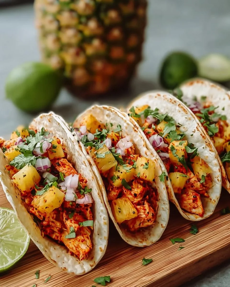 Delicious Pineapple Chicken Tacos served with fresh ingredients.