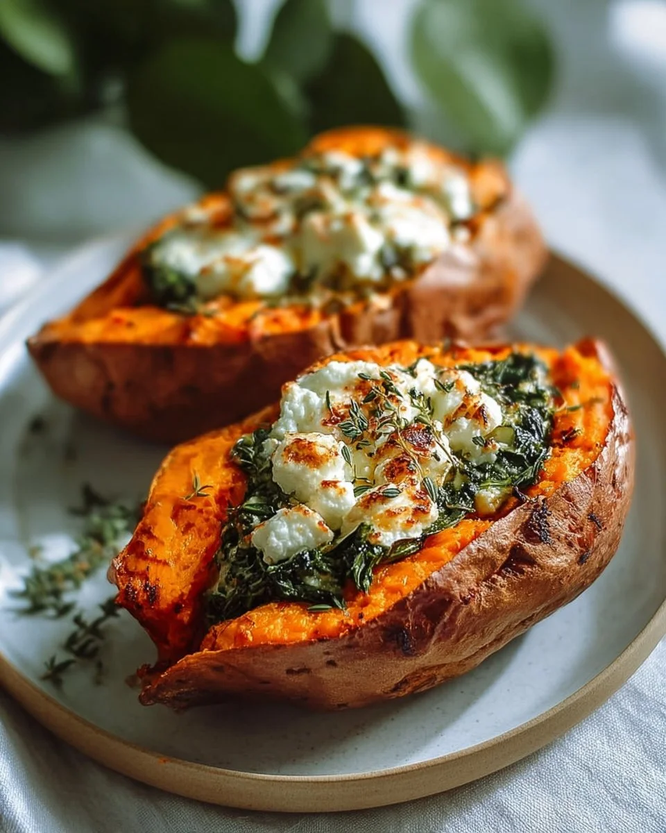 Stuffed roasted sweet potatoes filled with savory ingredients