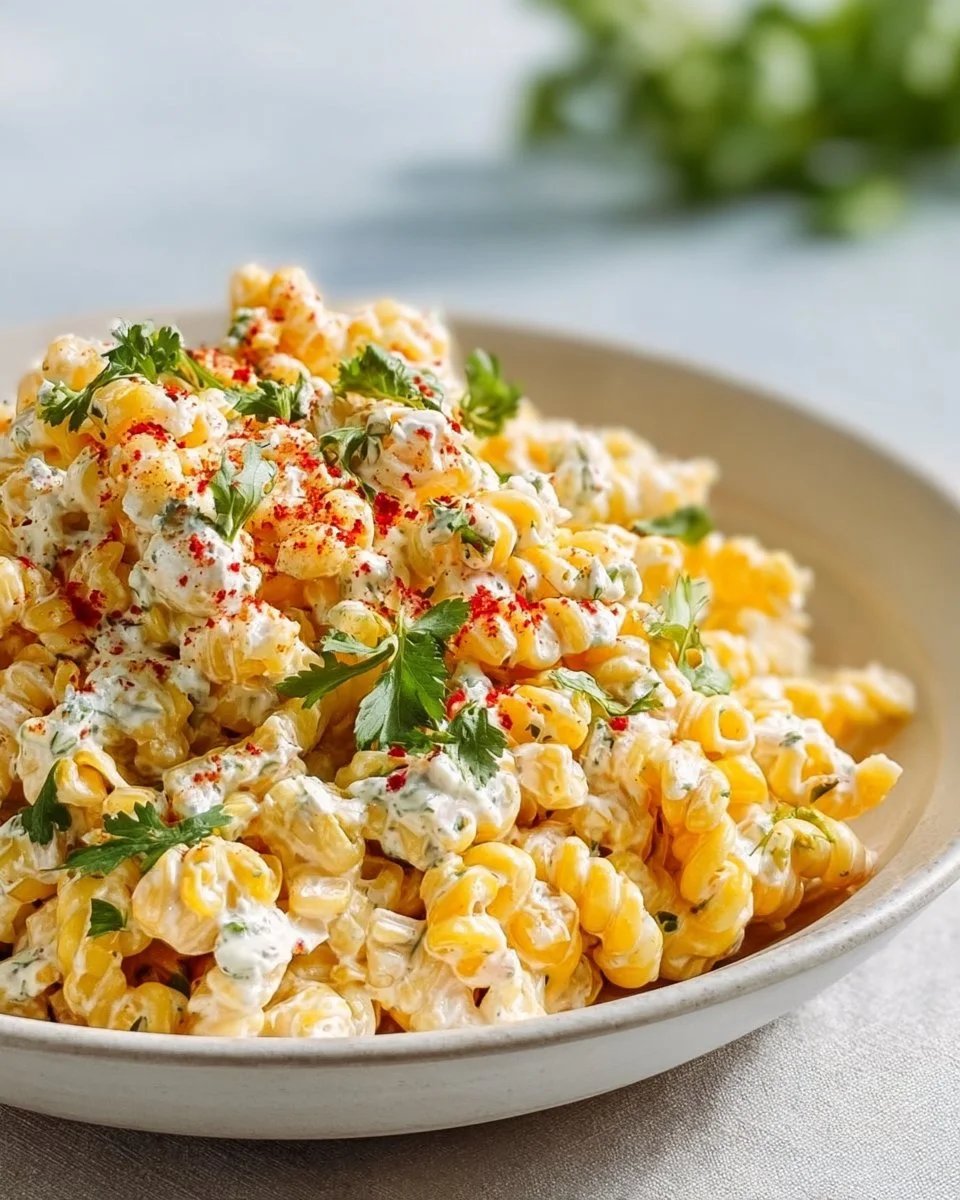 Delicious elote pasta salad featuring Greek yogurt for a creamy twist