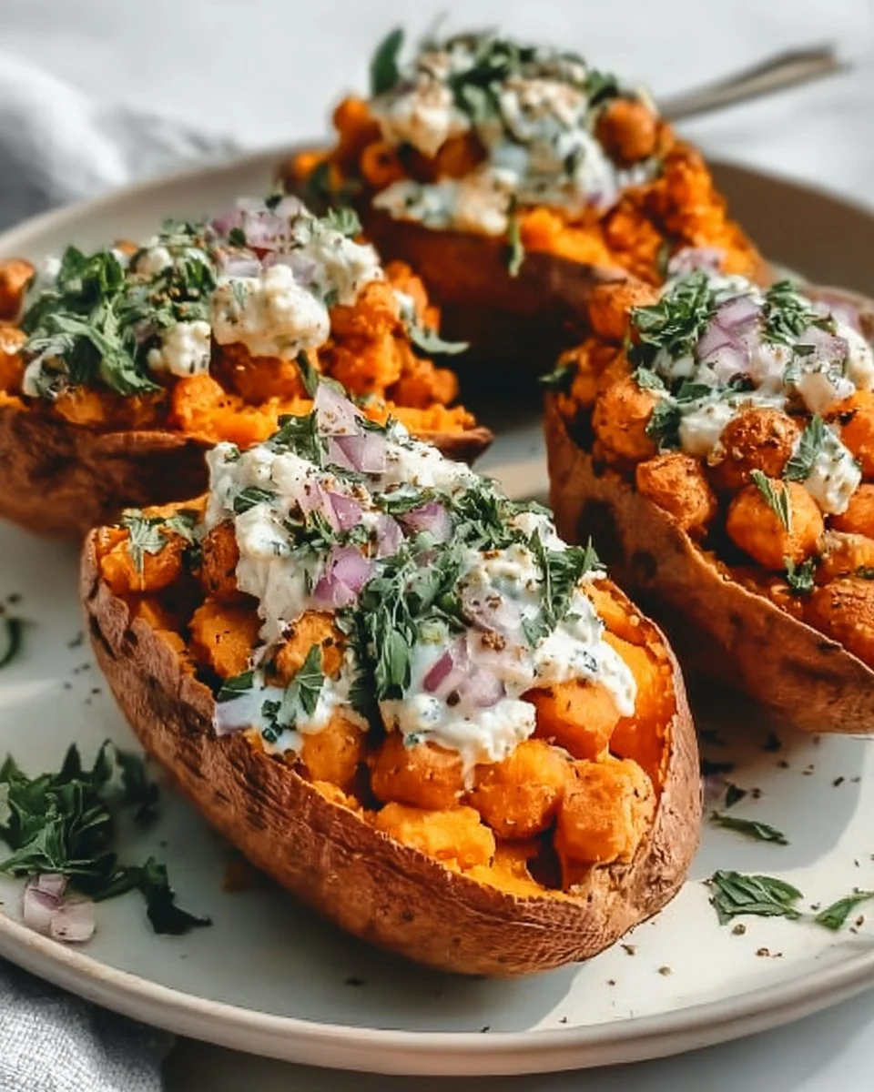 Vegan stuffed sweet potatoes filled with nutritious ingredients for a healthy dinner