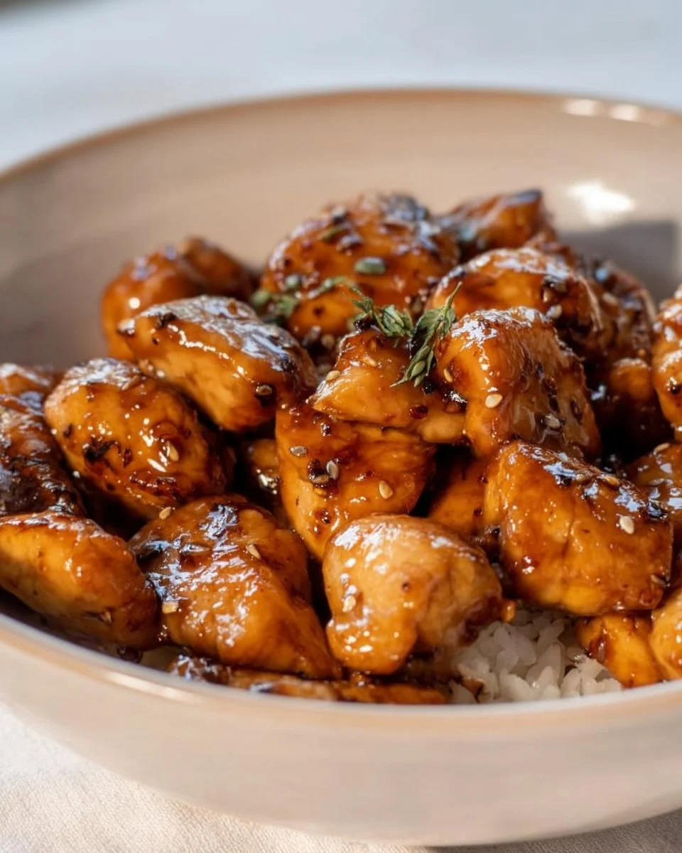 20 Minute Honey Garlic Chicken Bites served on a platter with dipping sauce