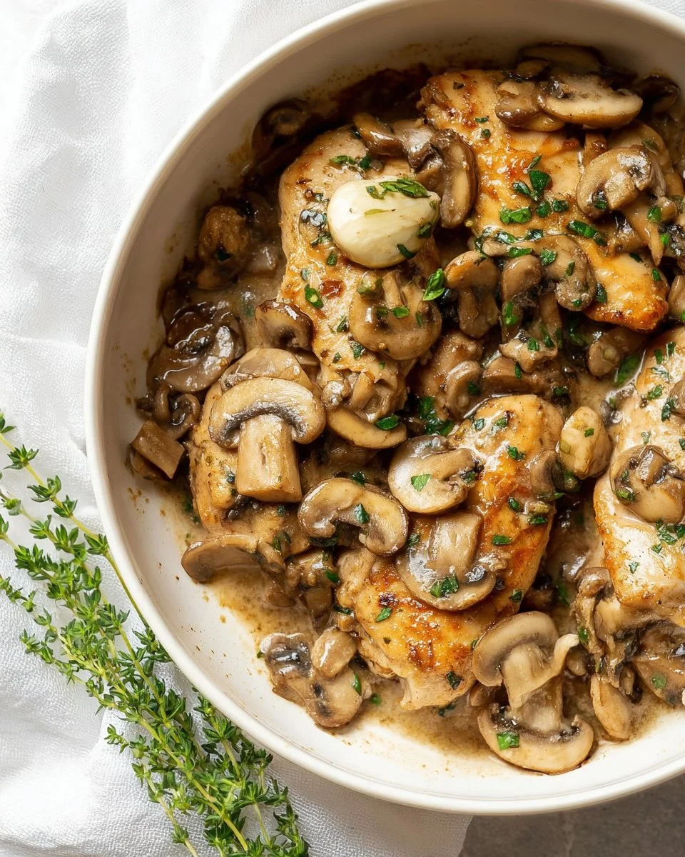 Easy Chicken Dinner with Garlic and Mushrooms