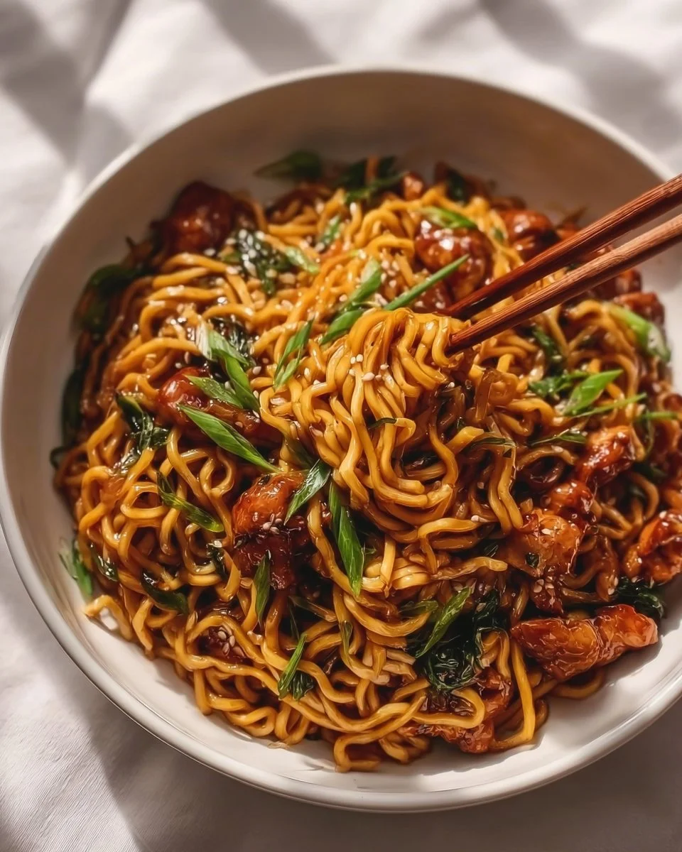 Sticky Garlic Chicken Noodles Recipe
