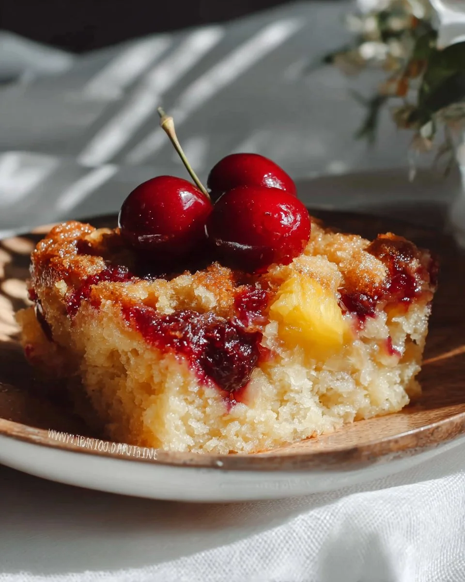Easy Cherry Pineapple Dump Cake fresh out of the oven