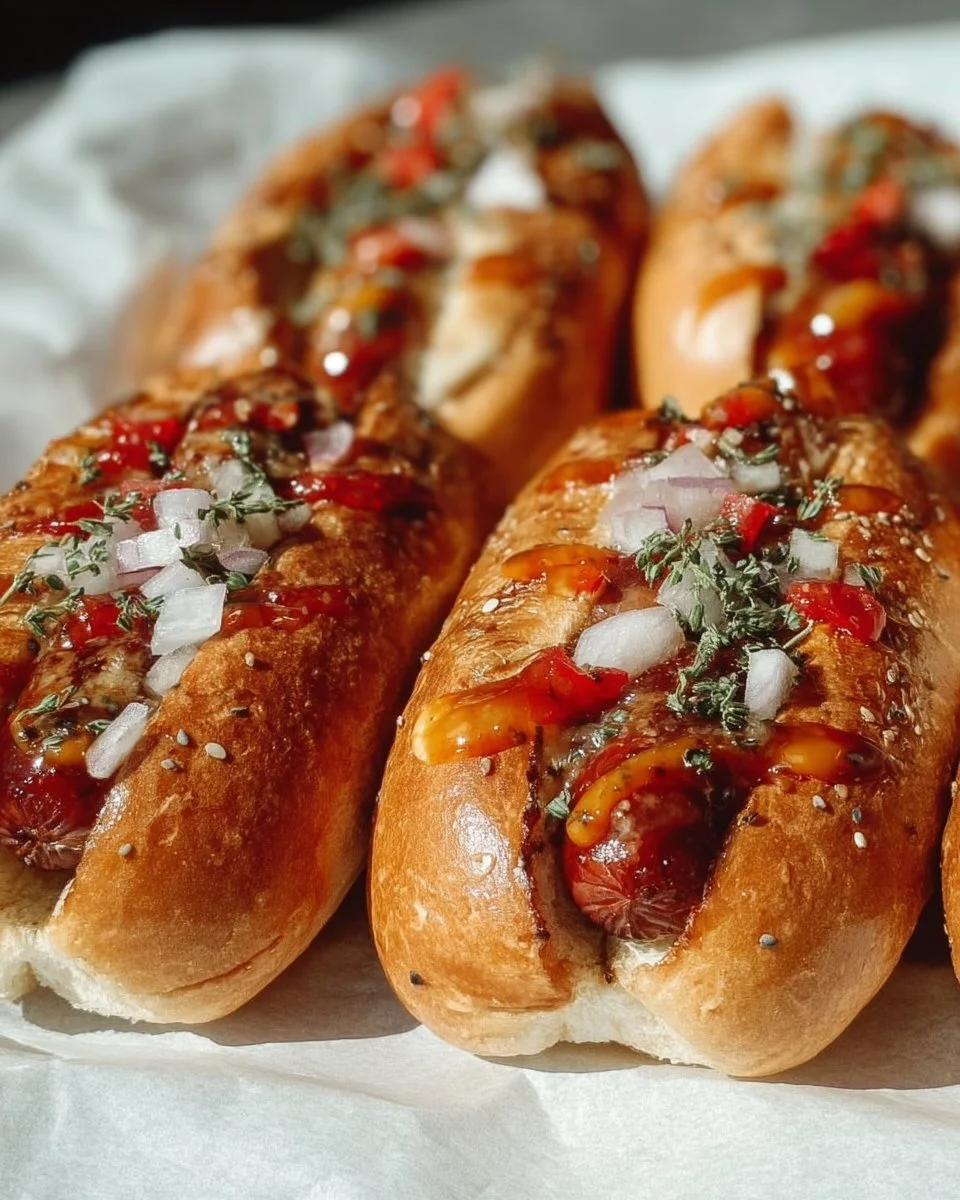 Flavorful Firecracker Hot Dogs topped with spicy ingredients