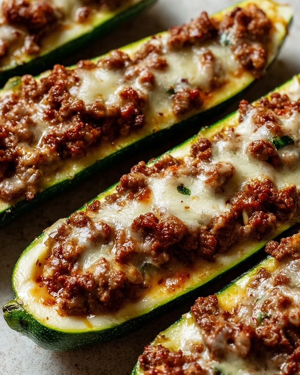 Ground Beef Zucchini Boats filled with savory ingredients