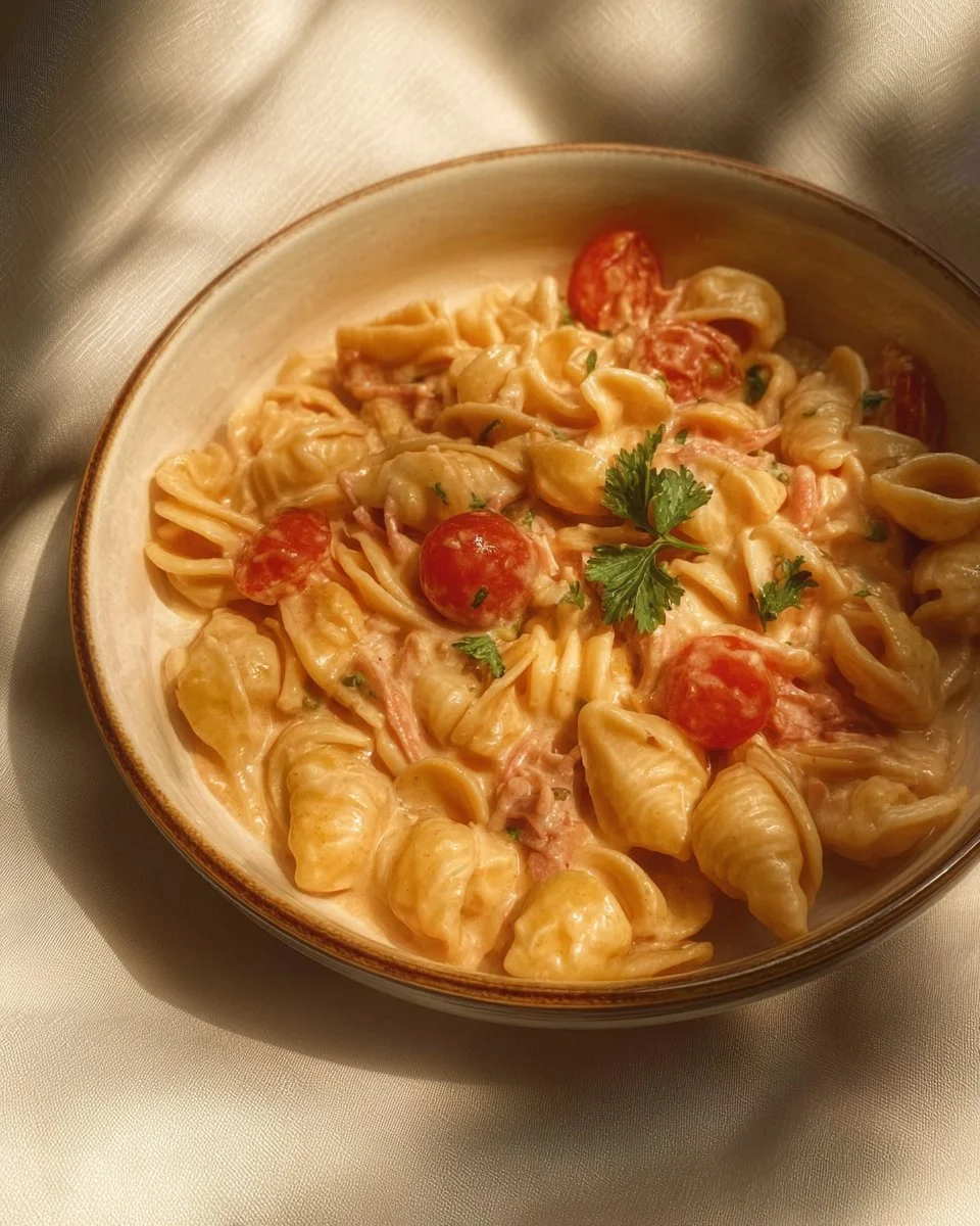 Delicious and creamy Rotel Pasta dish served in a bowl.