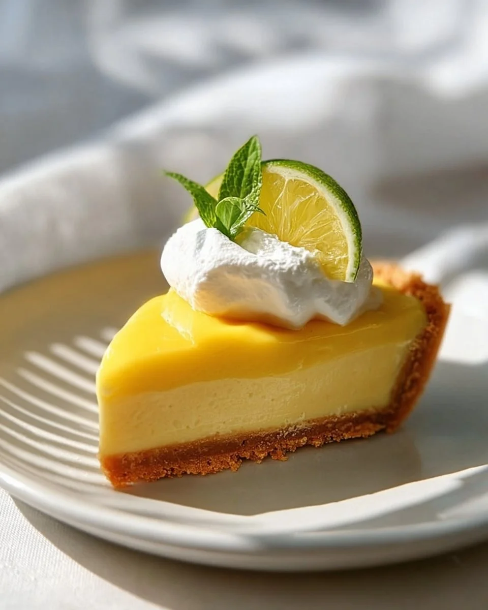 Delicious Tropical Mango Key Lime Pie with a vibrant mango and lime filling.